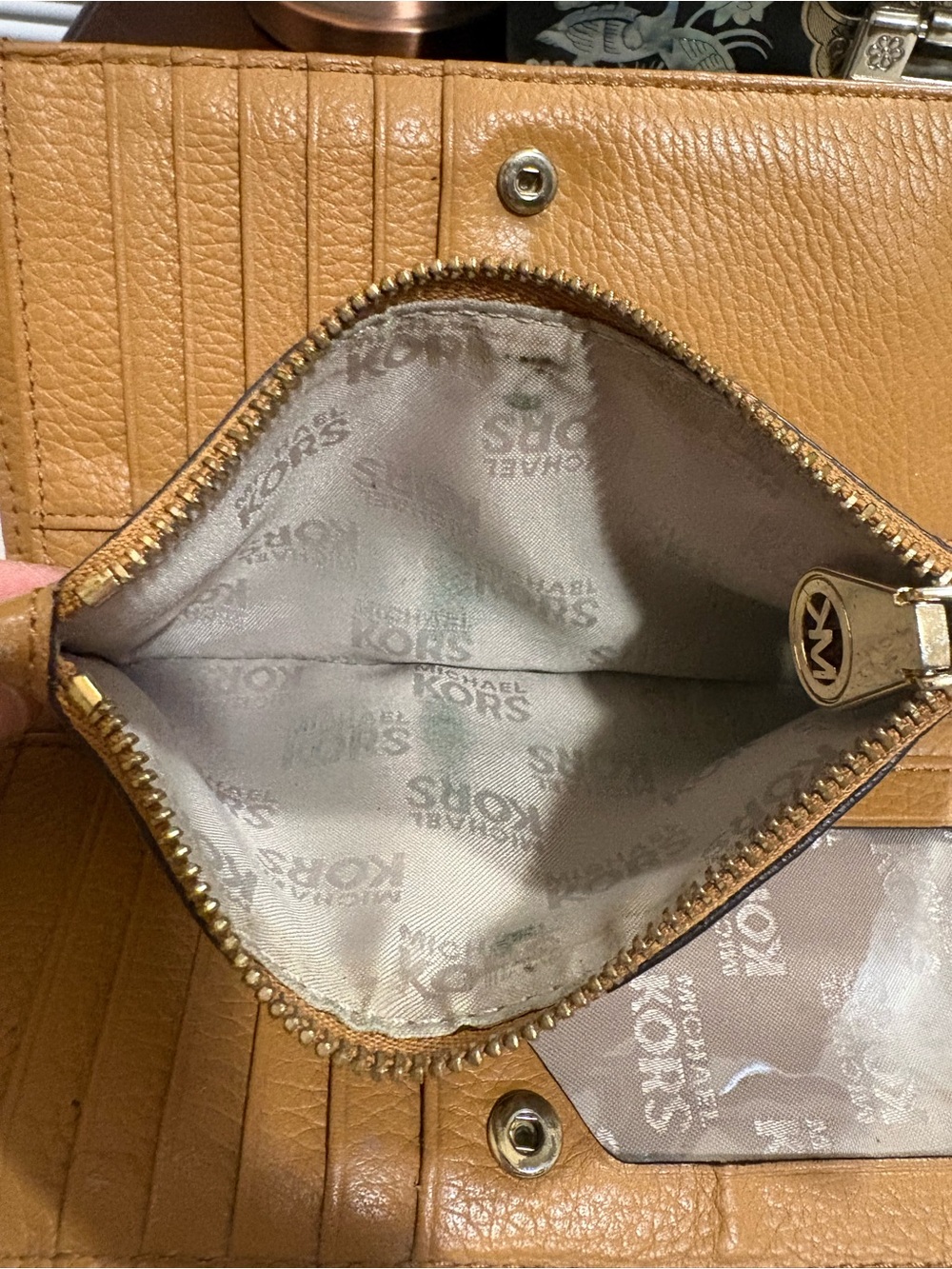 Michael Kors Tan Pebbled Leather Zip Wallet with Gold Hardware - Picture 13 of 13